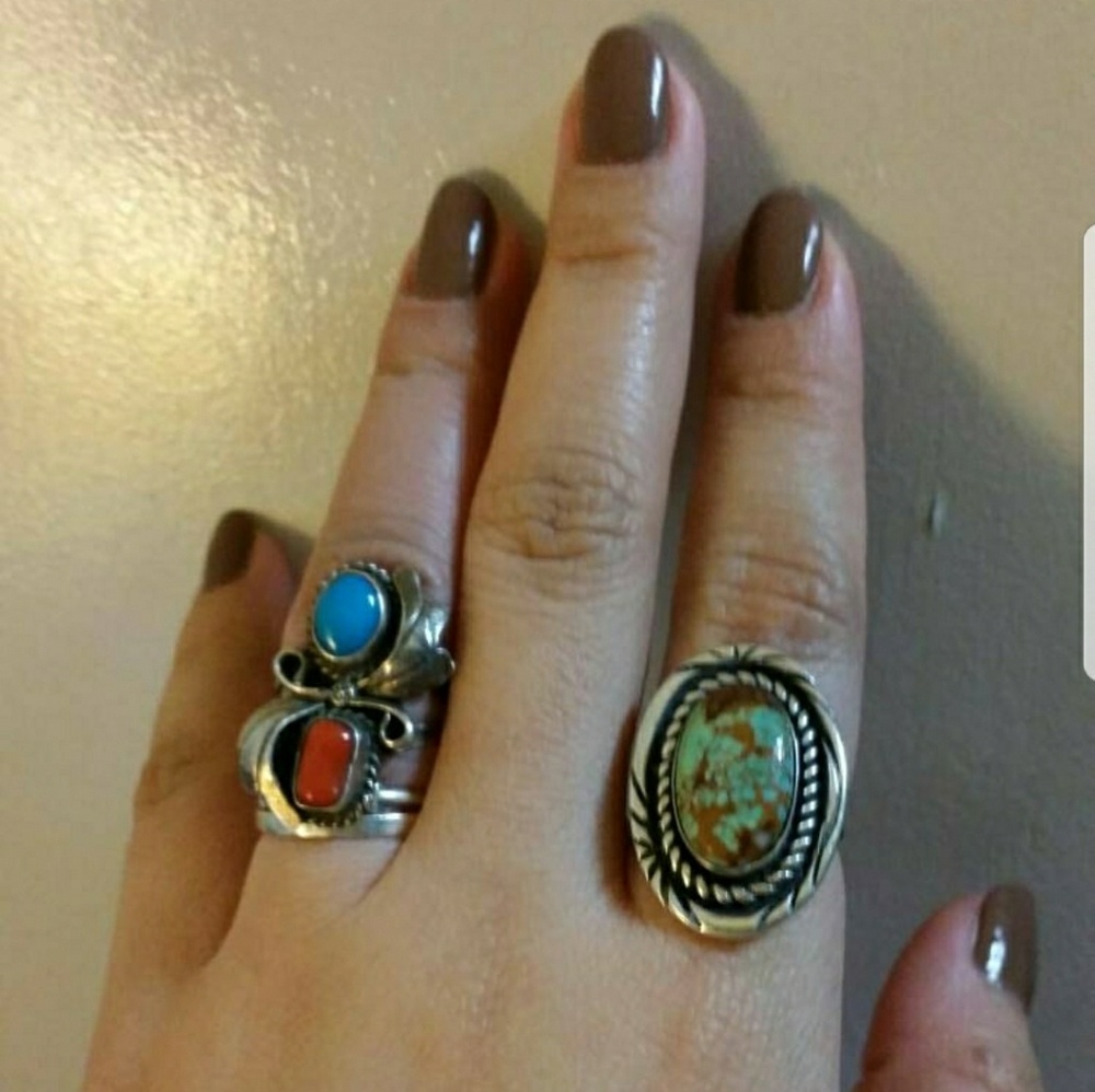 Sterling Native American Turquoise and Coral ring.